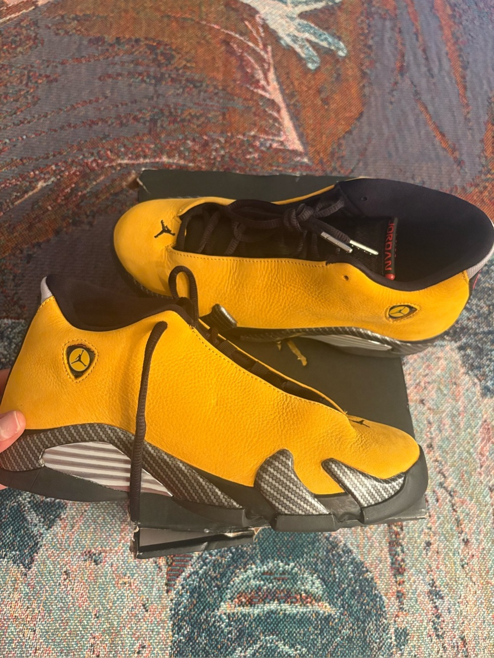 Jordan 14 Yellow and Black Gold Ferrari Low-Top Basketball Sneakers